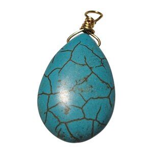 Southwest Turquoise Teardrop Pendant Gold Wire Wrap DIY Necklace Fashion Jewelry